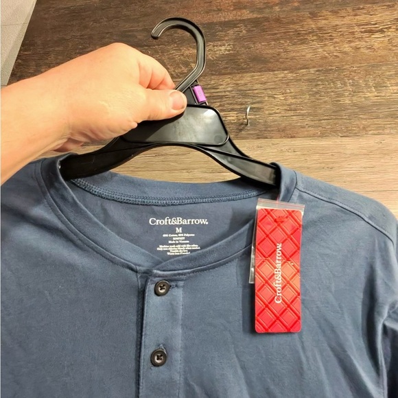 Croft & Barrow Men's Slate Blue Henley Long Sleeve Shirt - Picture 6 of 8